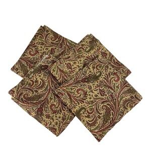 Ralph Lauren Paisley Cloth Napkins SET OF 4 Tan Red Green Cotton Floral NWOT
